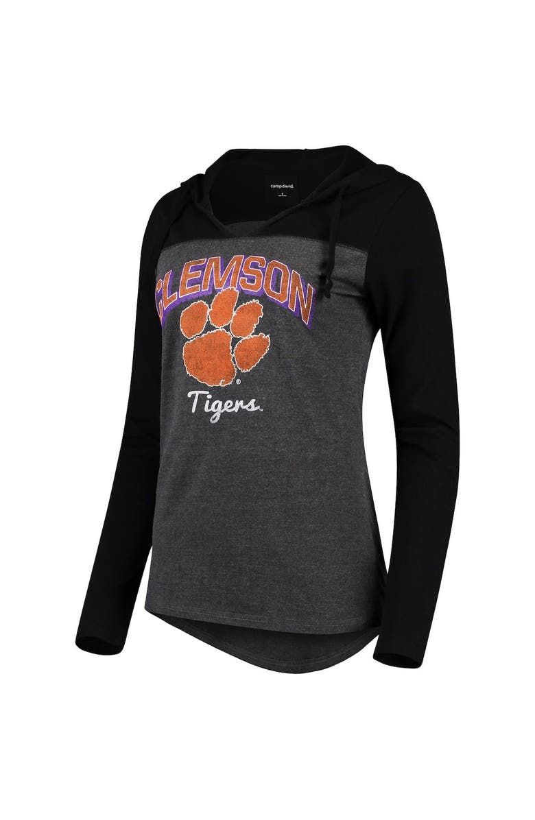 CAMP DAVID Women's Charcoal Clemson Tigers Knockout Color Block Long Sleeve V-Neck Hoodie T-Shirt, Alternate, color,