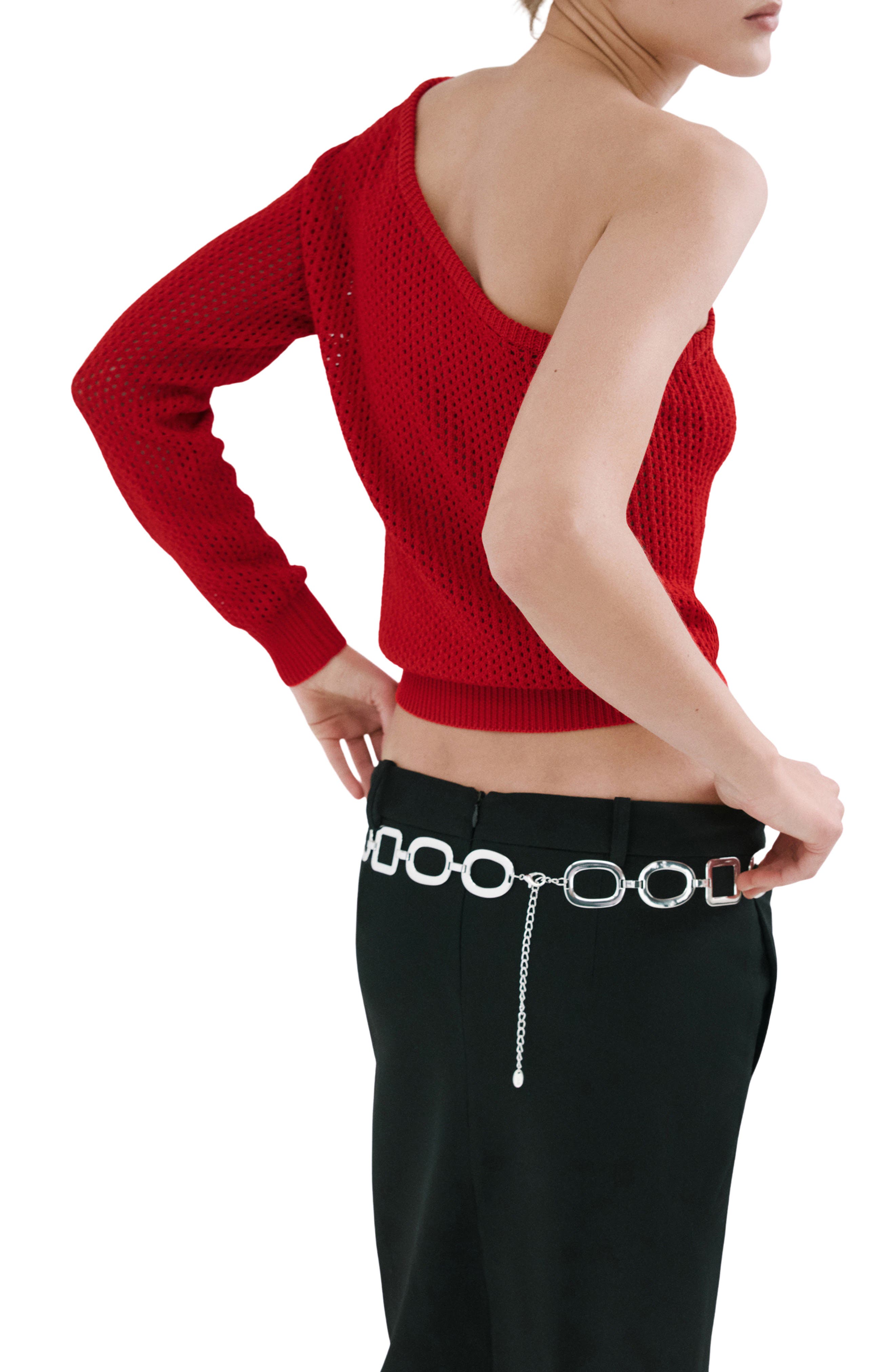 Open Stitch One-Shoulder Sweater - image 2