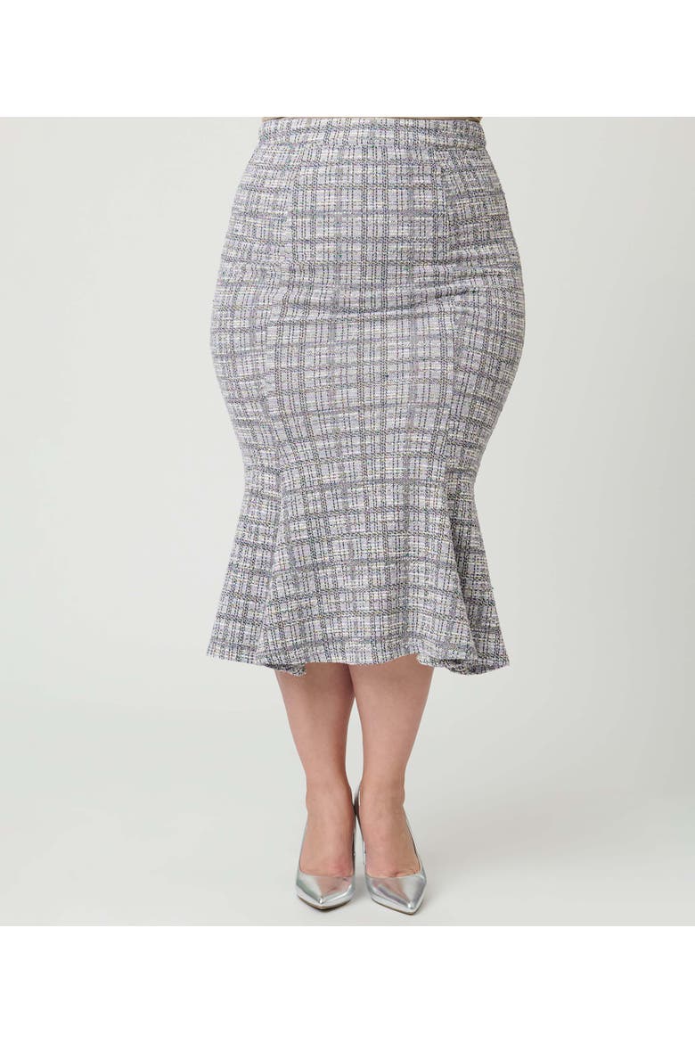 Plus Size Boucle Trumpet Skirt, Alternate, color, Lavender Plaid Boucle