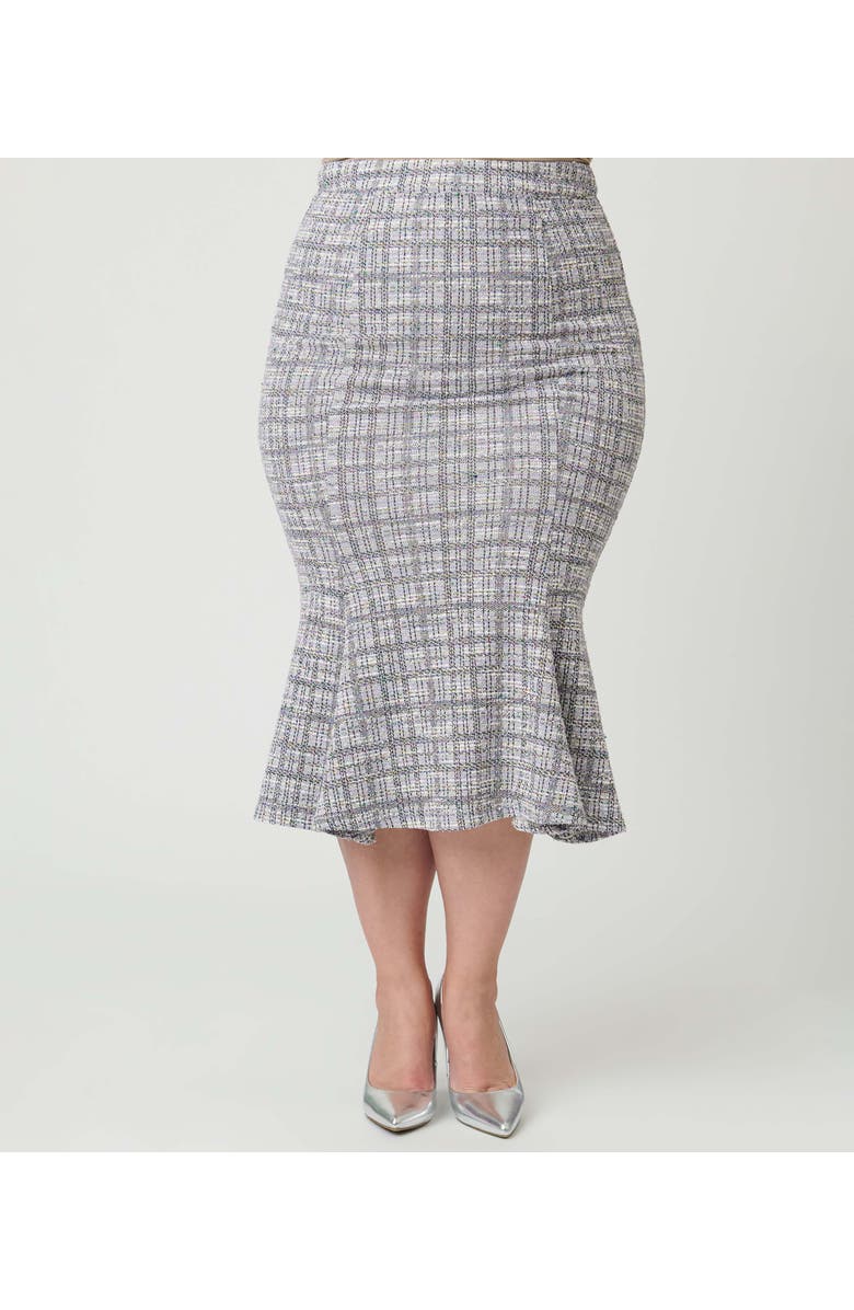 Unique Vintage Plus Size Boucle Trumpet Skirt, Alternate, color, Lavender Plaid Boucle