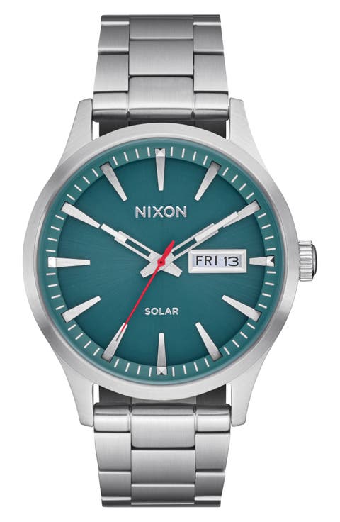 Sentry Solar Leather Strap Watch, 40mm