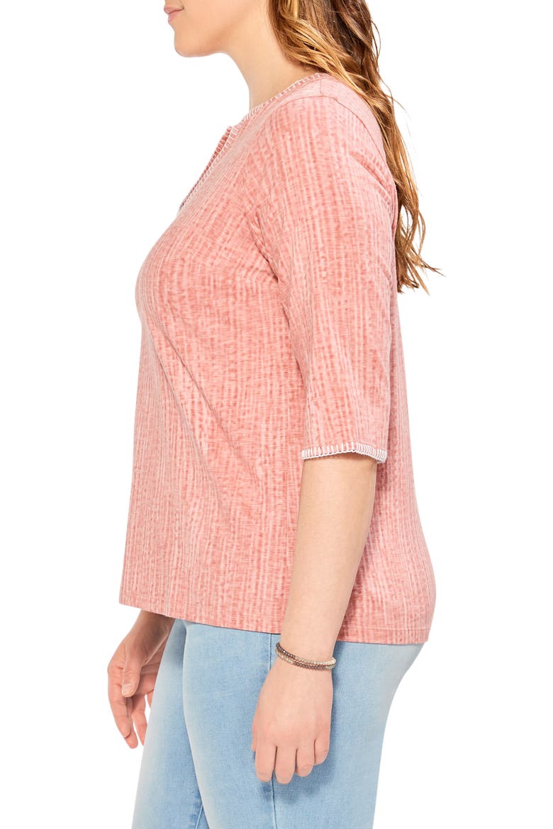Slub Cotton Split Neck Top, Alternate, color, PINK MULTI
