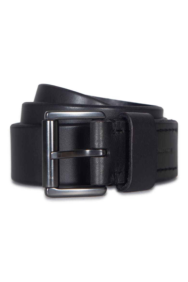 Bevel Edge Leather Belt, Main, color, RAVEN GREY