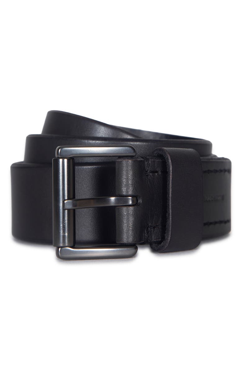 AllSaints Bevel Edge Leather Belt, Main, color, Raven Grey