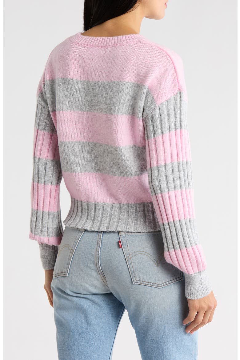 Stripe Crewneck Pullover Sweater, Alternate, color, GREY HEATHER COMBO