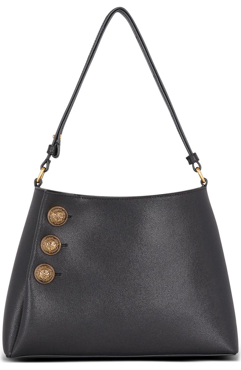 Balmain Emblem Crest Button Leather Shoulder Bag, Main, color,