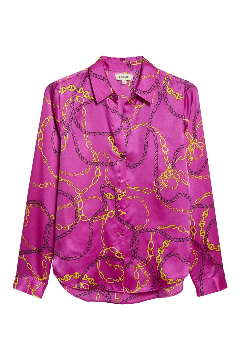 Tyler Chain Link Print Silk Blouse, Alternate, color, PURPLE CACTUS MLTI LASSO CHAIN