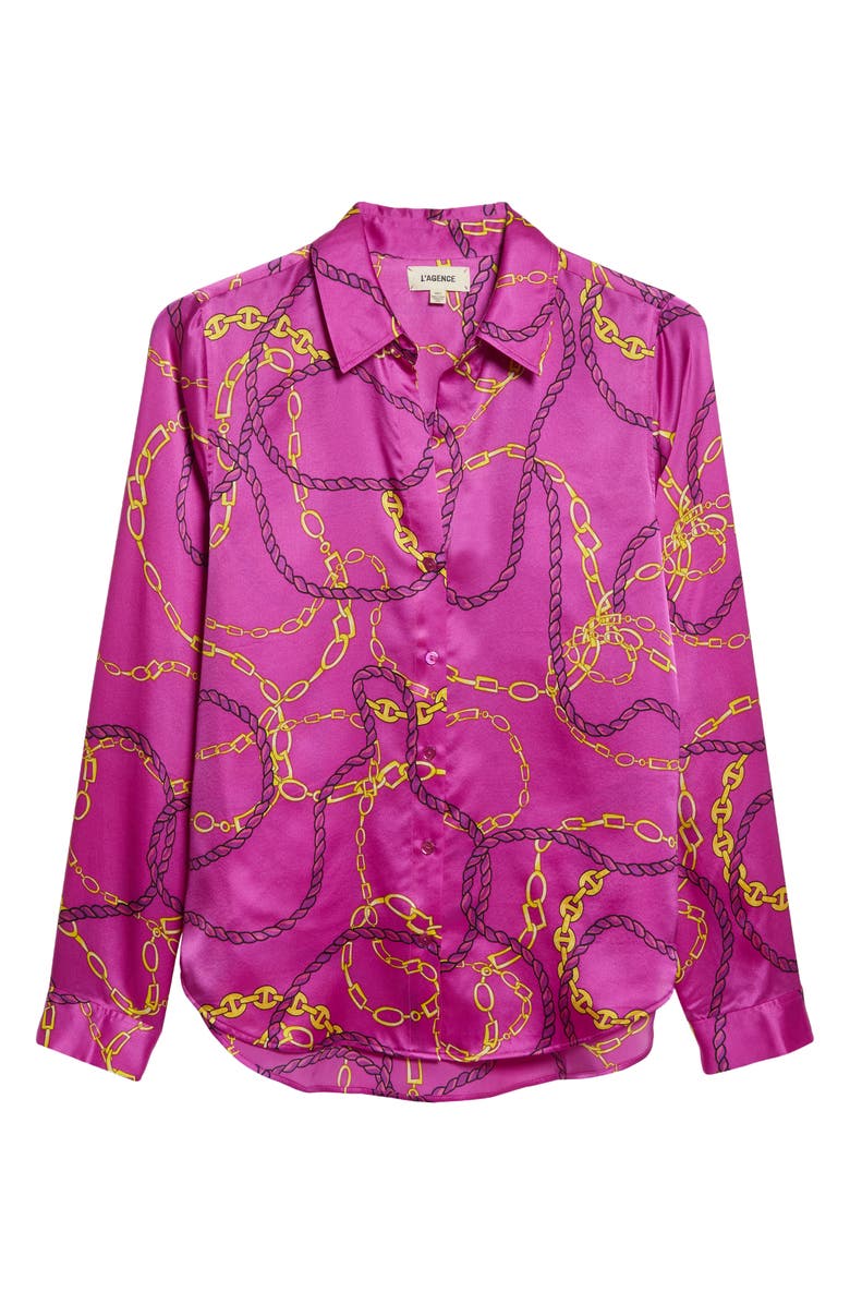 L'AGENCE Tyler Chain Link Print Silk Blouse, Alternate, color, 