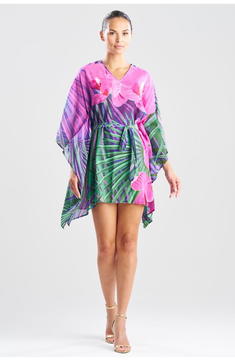Natori Orchid Silk Cotton Voile Short Caftan, Main, color, Multi