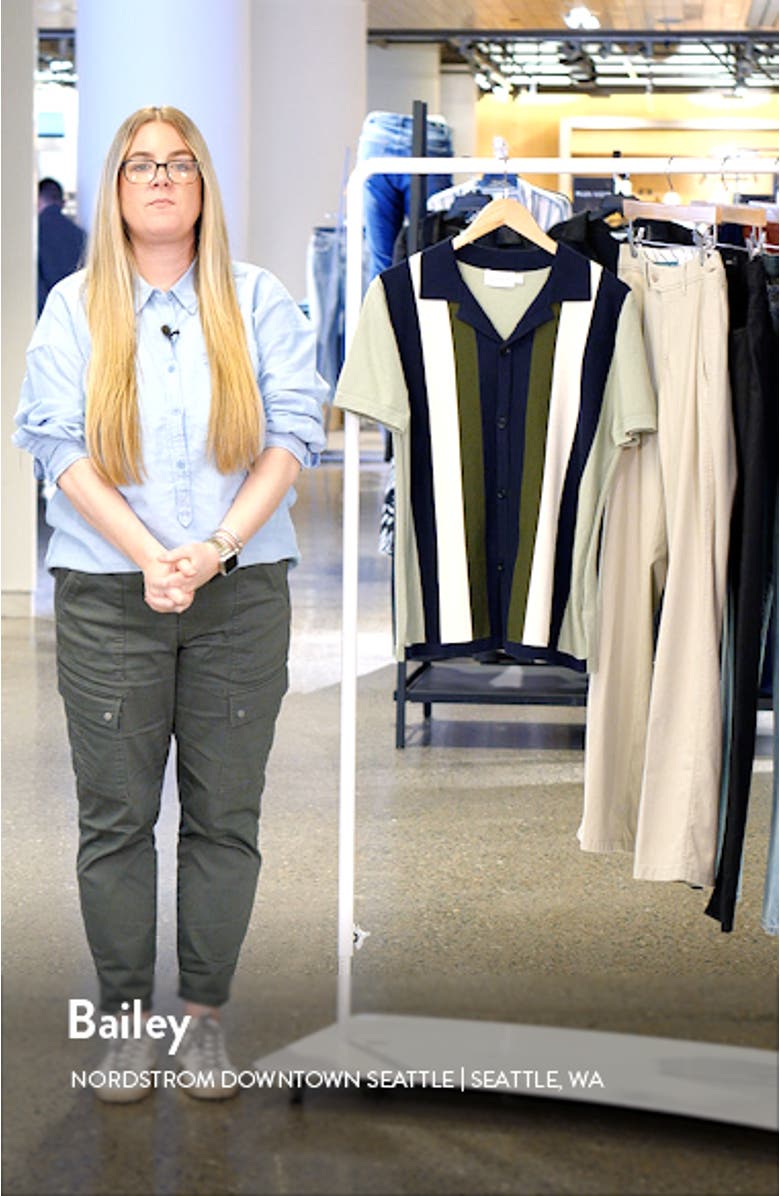 Stripe Short Sleeve Knit Button-Up Camp Shirt, sales video thumbnail