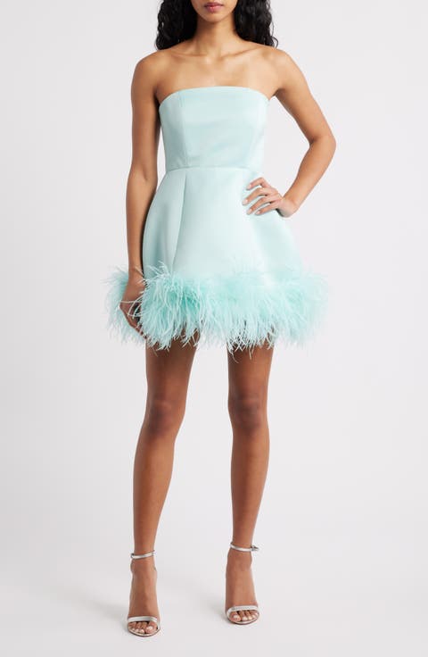 Ivy Feather Trim Strapless Cocktail Minidress