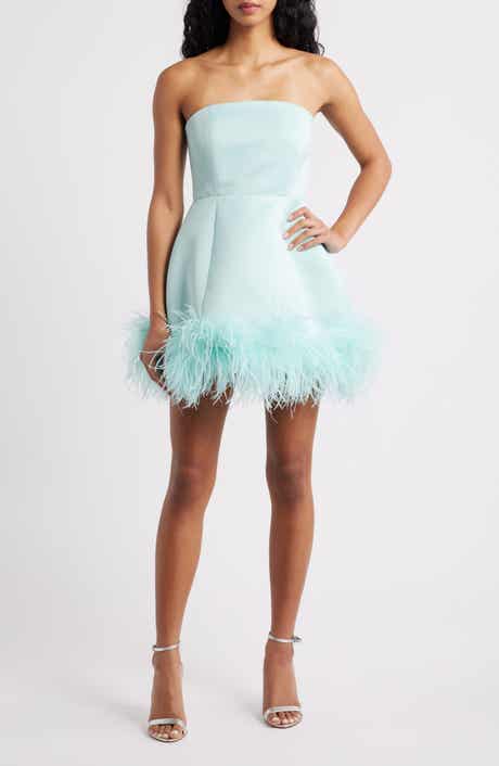 Ivy Feather Trim Strapless Cocktail Minidress