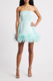 Delfi Collective Ivy Feather Trim Strapless Cocktail Minidress