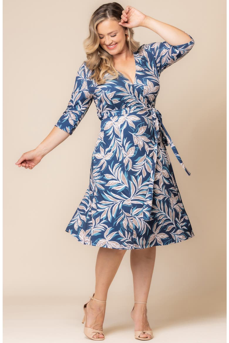 Signature A-Line Wrap Dress, Alternate, color, TEAL BOTANICAL PRINT
