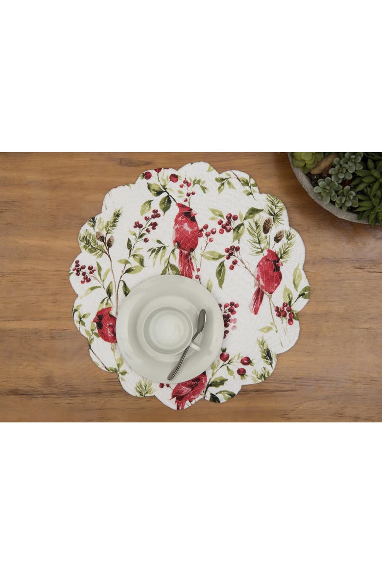 Rosalind Cardinal and Berries Quilt Round Set of 6 Placemats 17", Alternate, color, Red