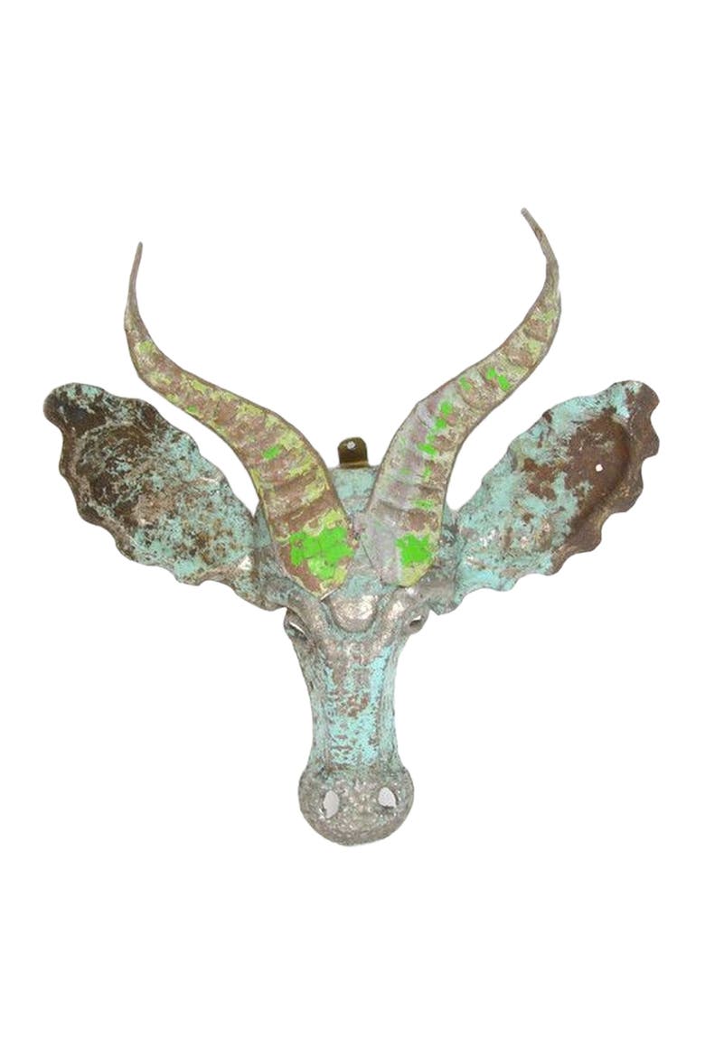Springbok Animal Mask - Recycled Metal Wall Art, Alternate, color, Grey