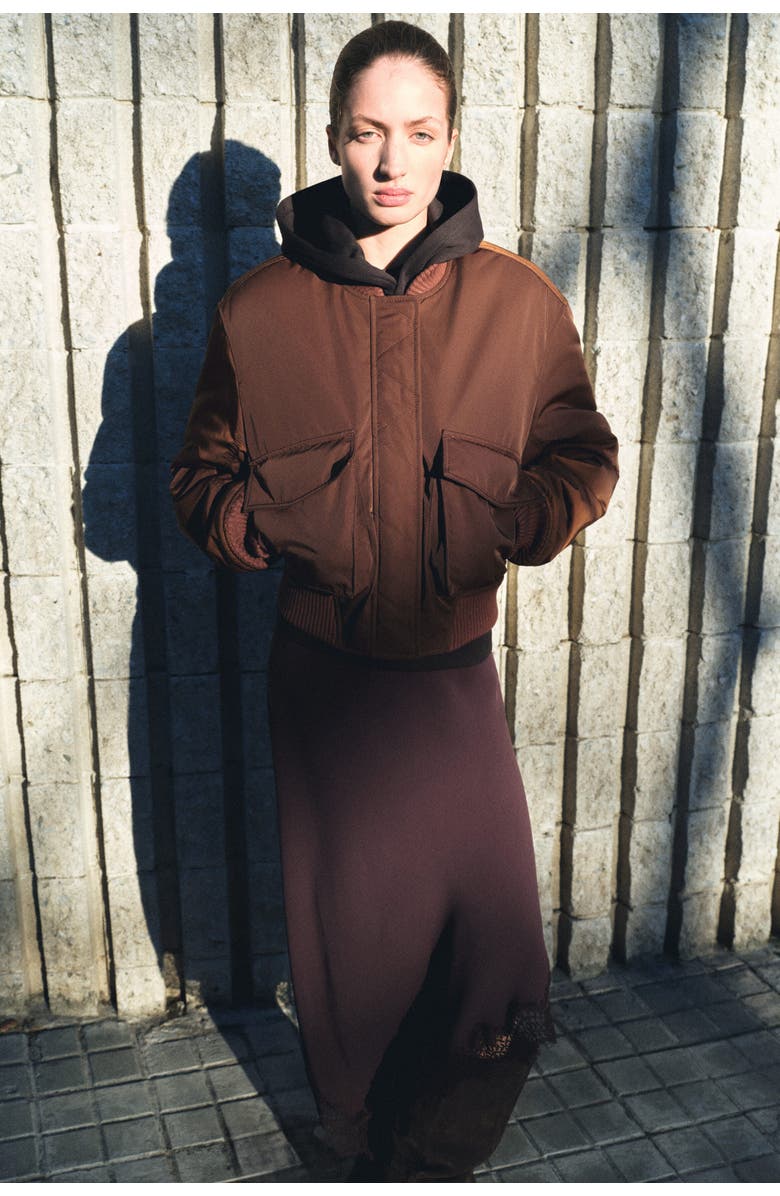 H&M Padded Bomber Jacket, Alternate, color, Dark Brown