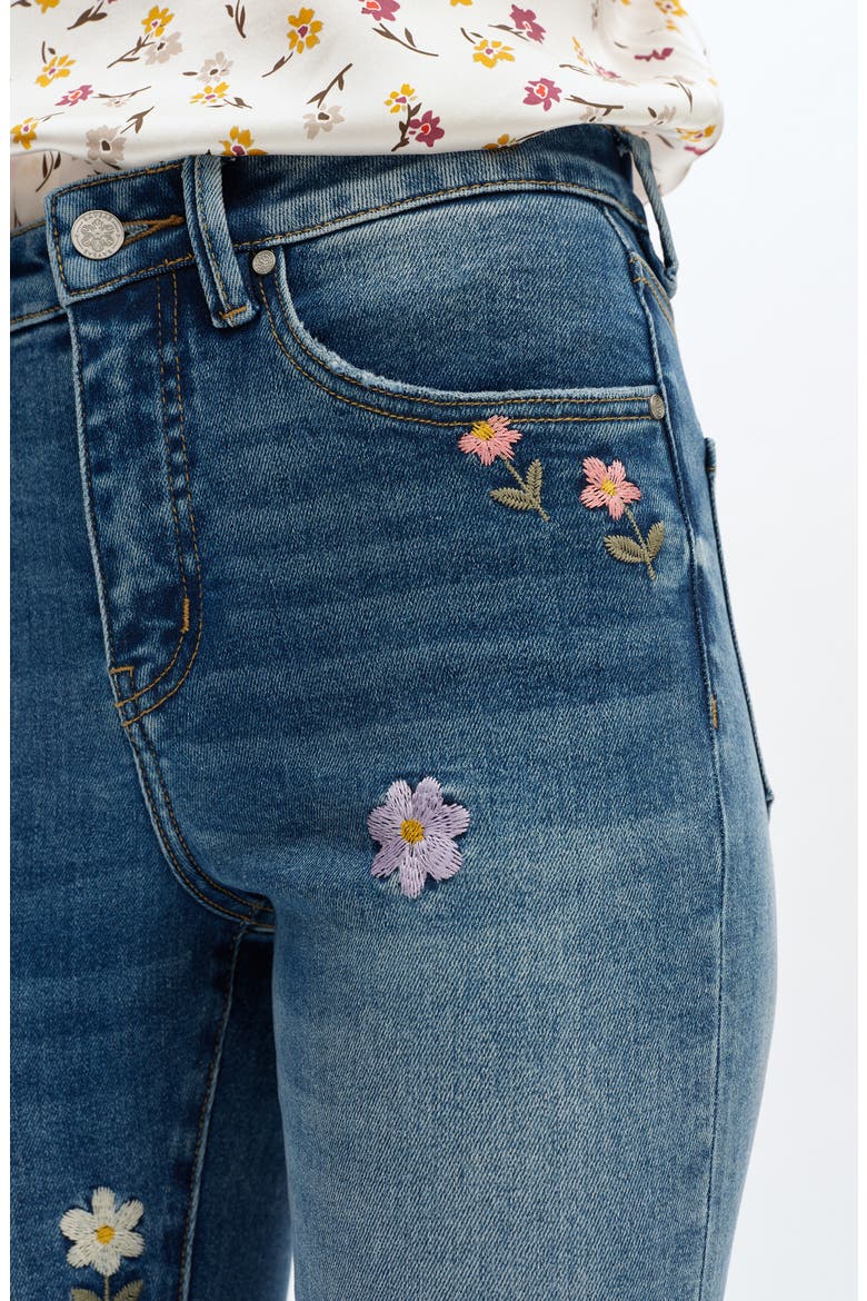 Floral Embroidered High Waist Bootcut Jeans, Alternate, color, MEDIUM BLUE