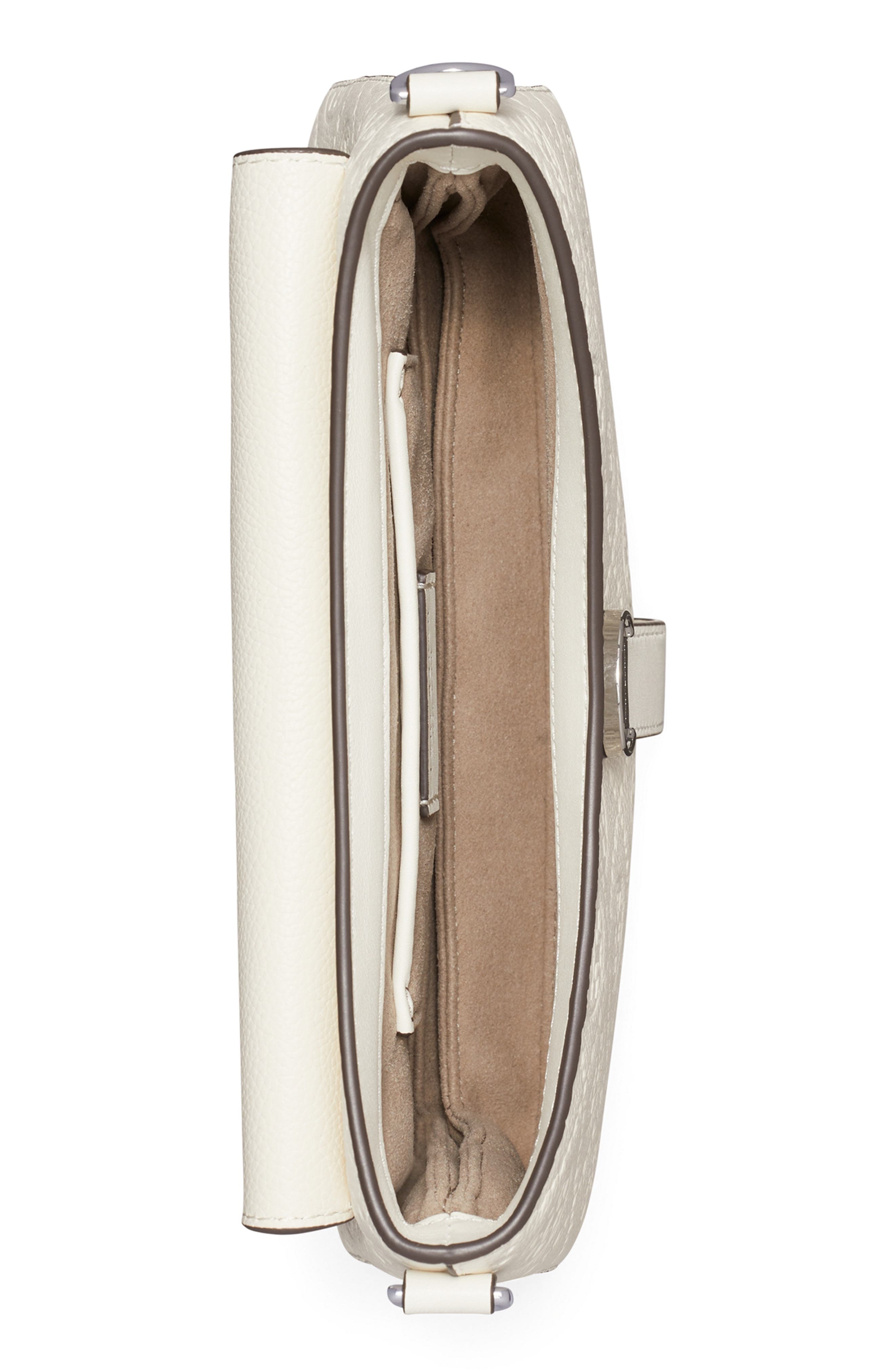 Tory Burch Small T Monogram Soft Pebble Leather Shoulder Bag, Alternate, color, Warm White