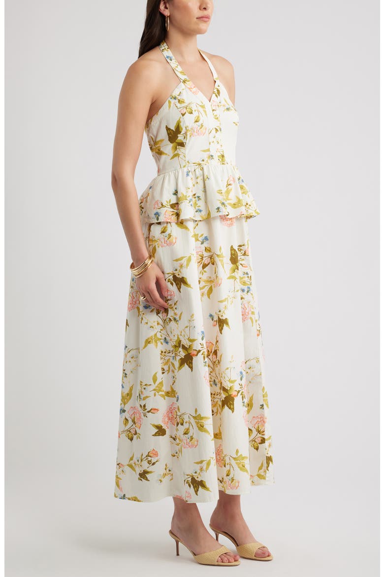 Peplum Halter Dress, Alternate, color, IVORY- MULTI ROCOCO FLORAL