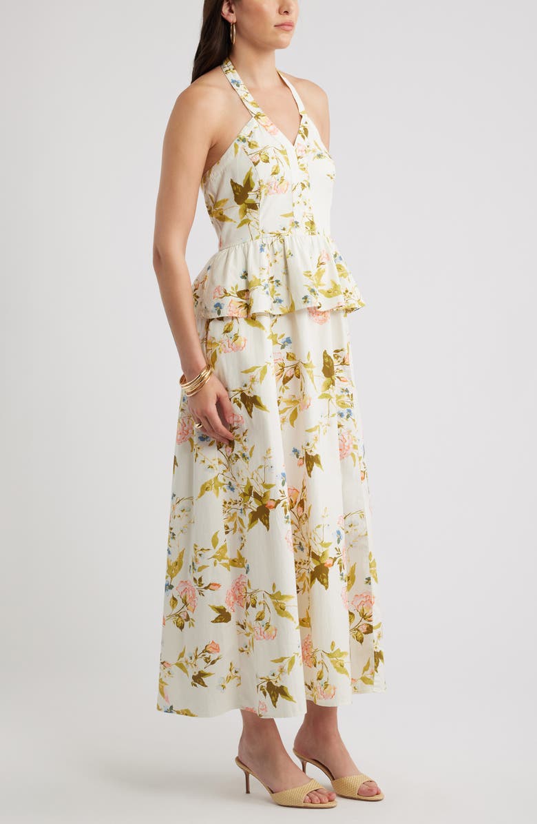 Chelsea28 Peplum Halter Dress, Alternate, color, Teal Reese Floral