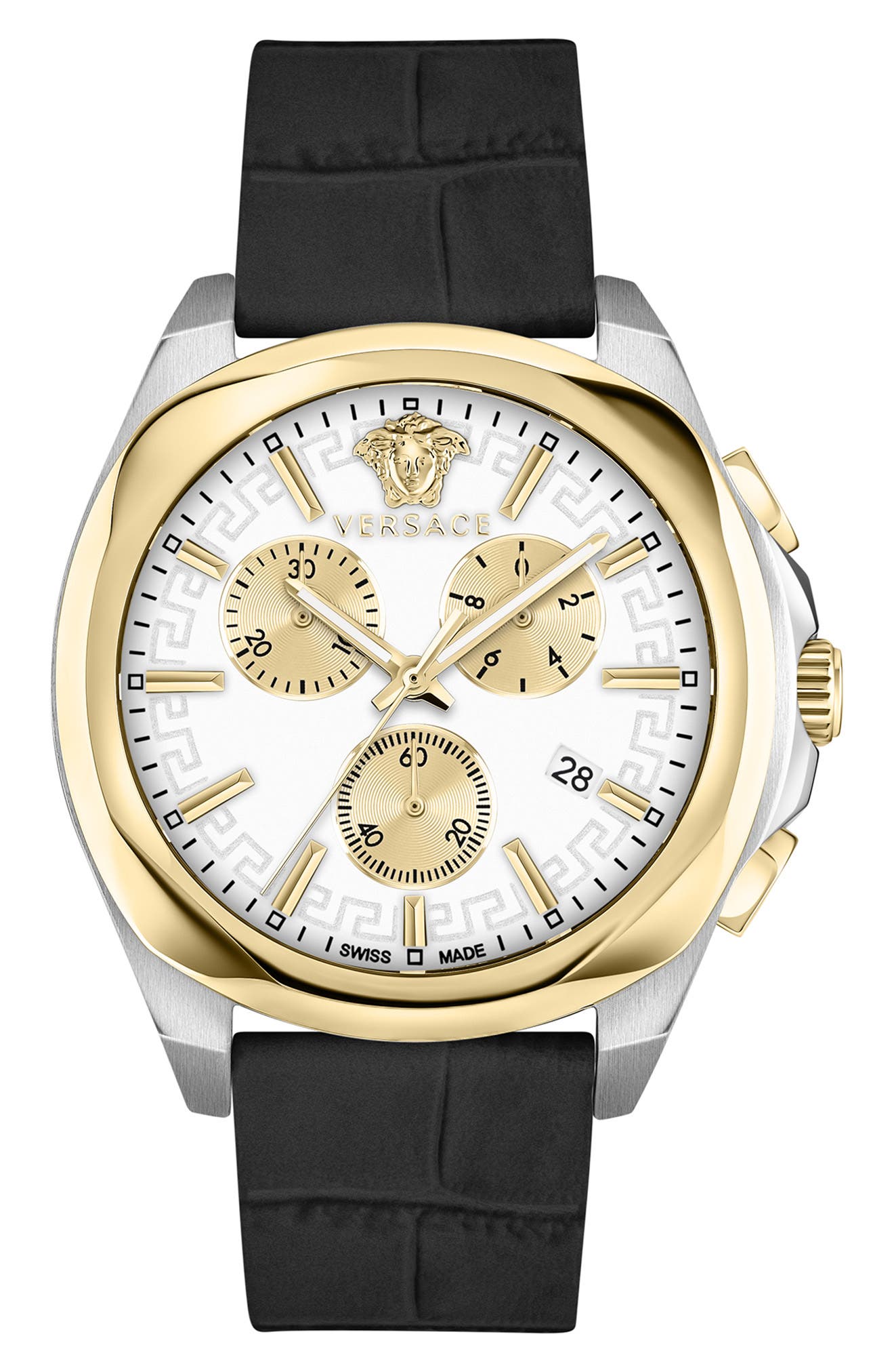 Versace Medusa Chrono Swiss Quartz Leather Strap Watch, 40mm