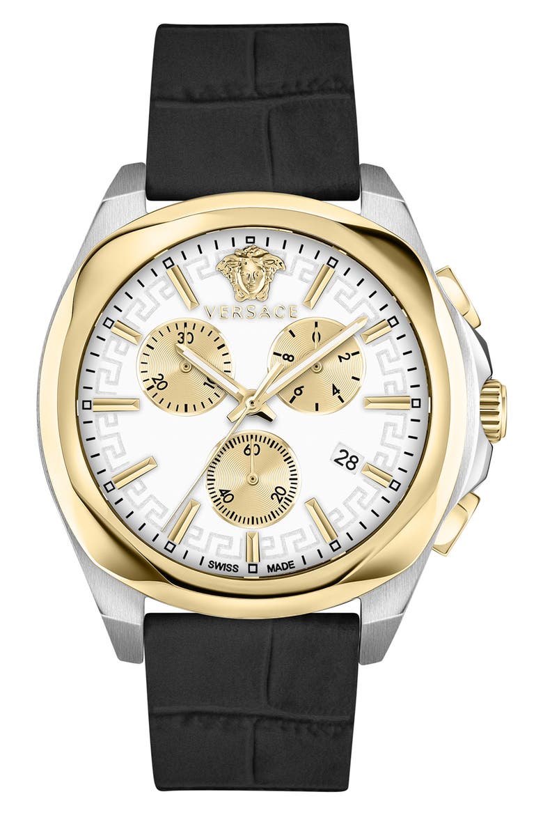 Medusa Chrono Swiss Quartz Leather Strap Watch, 40mm, Main, color, TWO TONE