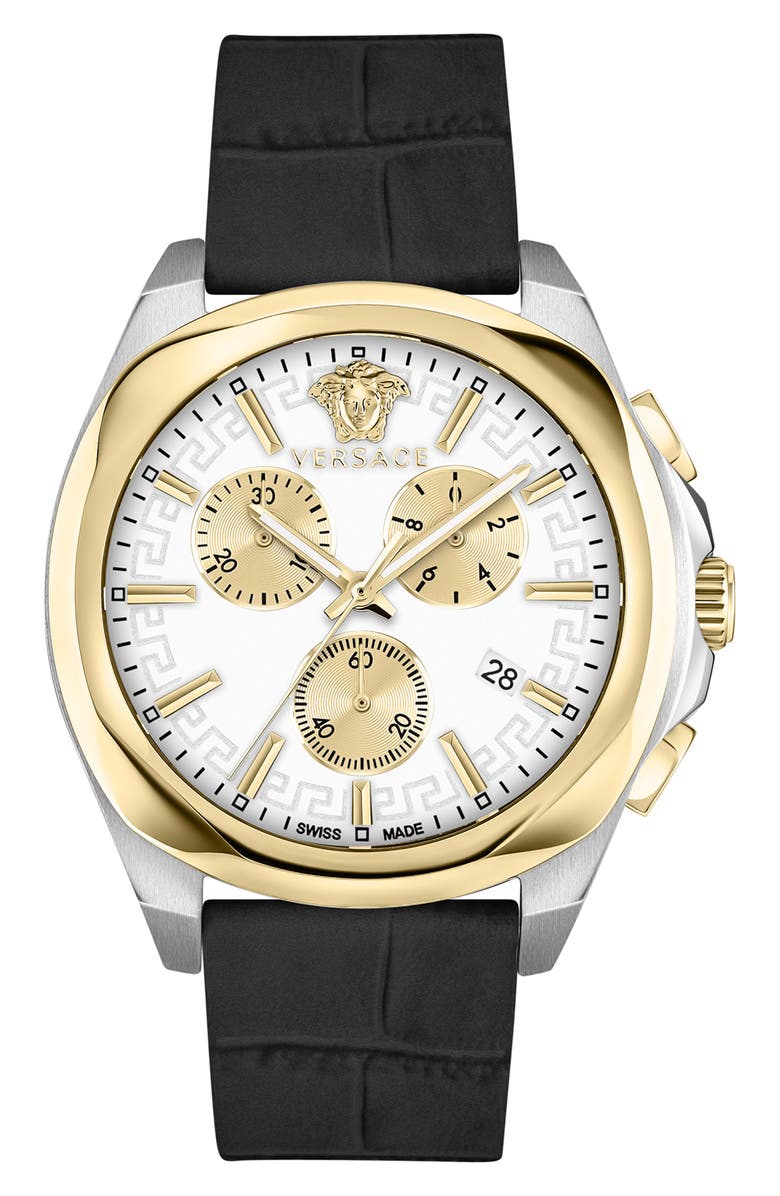 Versace Medusa Chrono Swiss Quartz Leather Strap Watch, 40mm, Main, color, Two Tone