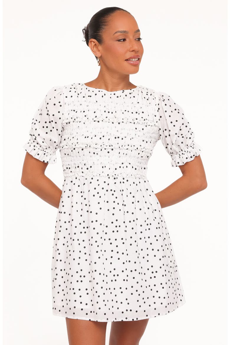 Jaclyn Smocked Minidress, Alternate, color, WHITE POLKA DOT