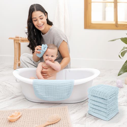 Comfy Cubs Muslin Washcloths In Sky Blue