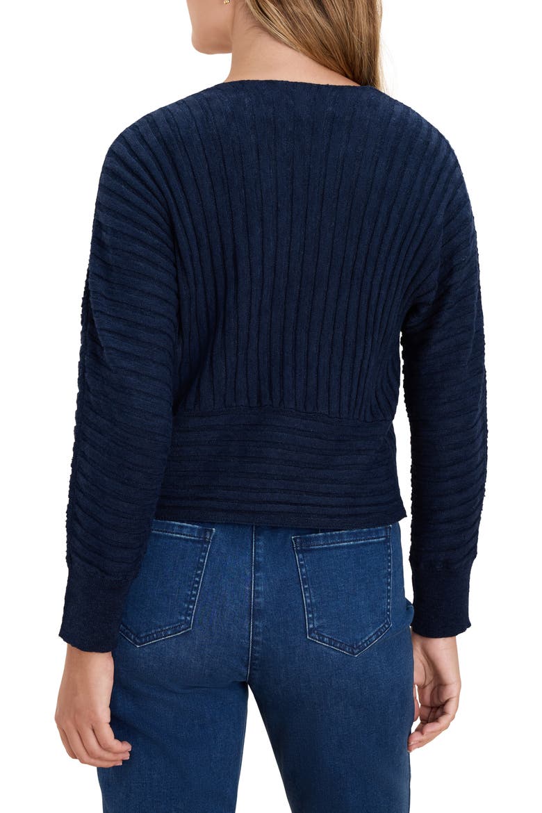 Accordion Linen Blend Rib Cardigan, Alternate, color, DARK INDIGO