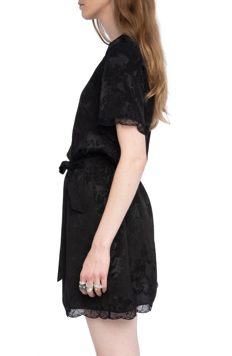 Zadig & Voltaire Rerzo Floral Jacquard Tie Waist Silk Minidress, Alternate, color, Black