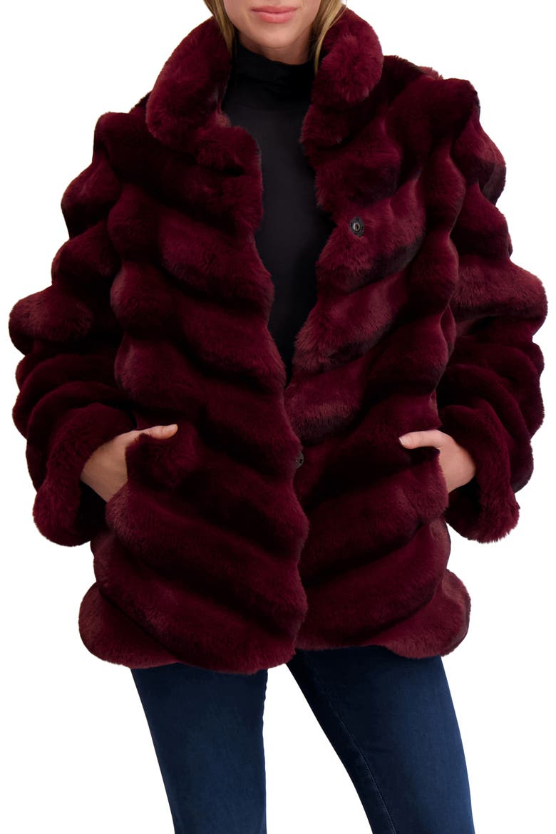 Fur-Free Chinchilla (Faux Fur) Chevron Jacket, Alternate, color, WINE CHINCH