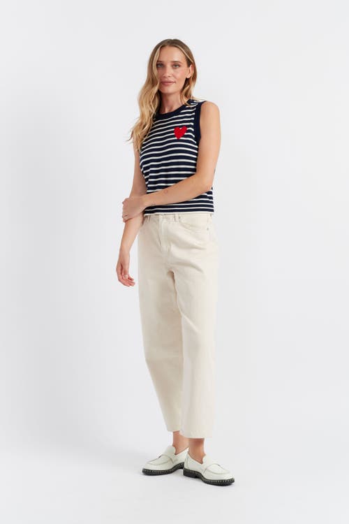 Chinti & Parker Pure Merino Heart Breton Tank In Navy/cream/true Red