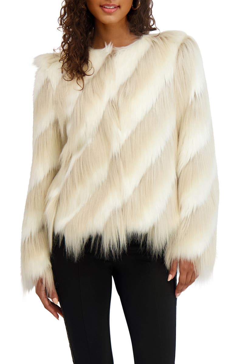 KARL LAGERFELD PARIS Short Wispy Faux Fur Jacket, Main, color, Sand