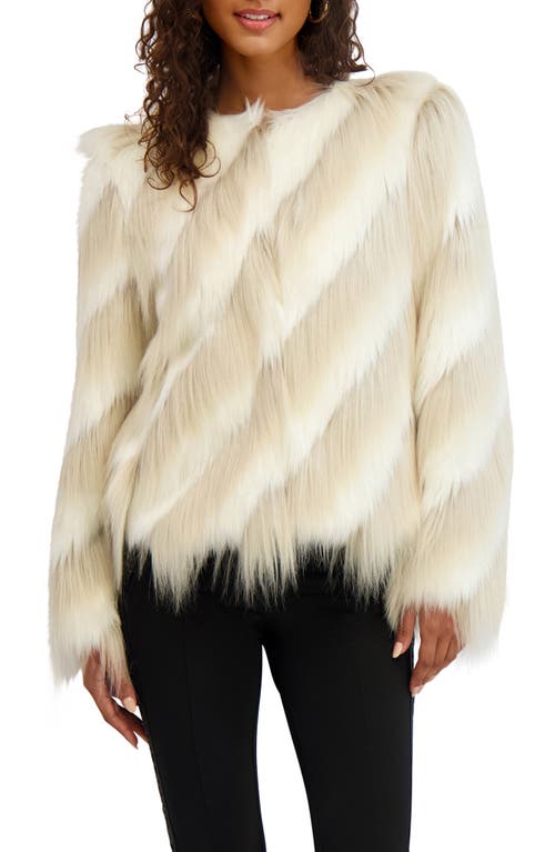 Karl Lagerfeld Paris Short Wispy Faux Fur Jacket In Neutral