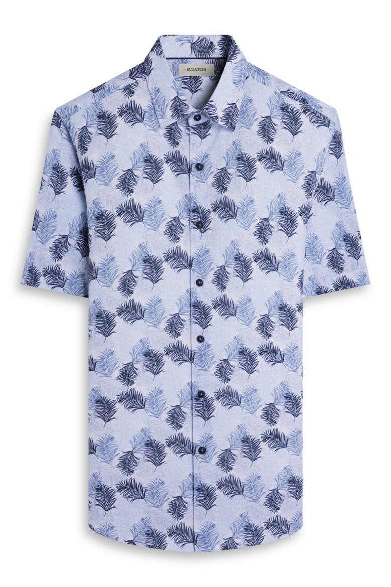 Orson Leaf Print Short Sleeve Button-Up Shirt, Alternate, color, HAZY BLUE