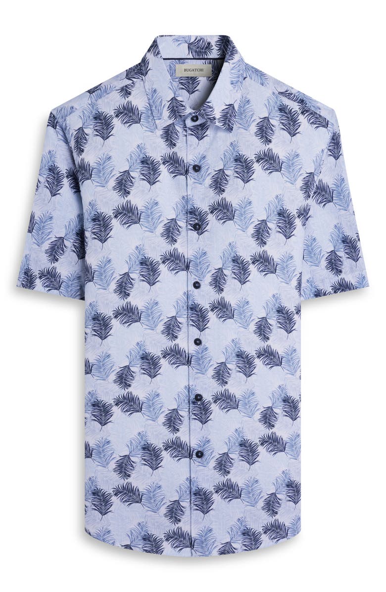 Bugatchi Orson Leaf Print Short Sleeve Button-Up Shirt, Alternate, color, Hazy Blue