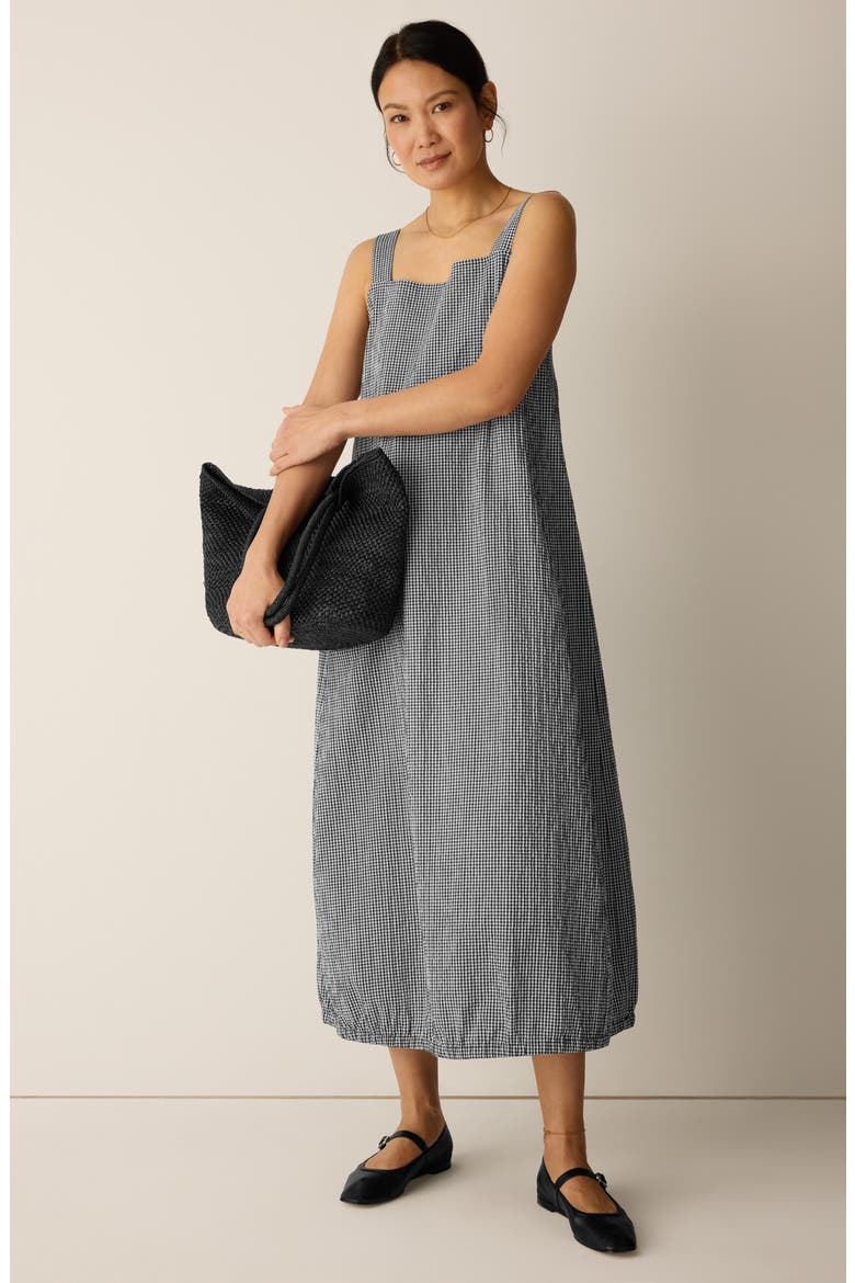 Check Sleeveless Stretch Organic Cotton Lantern Maxi Dress, Alternate, color, BLACK/ WHITE