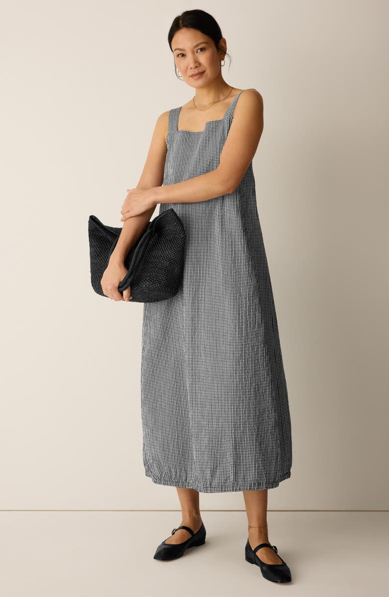 Eileen Fisher Check Sleeveless Stretch Organic Cotton Lantern Maxi Dress, Alternate, color, 
