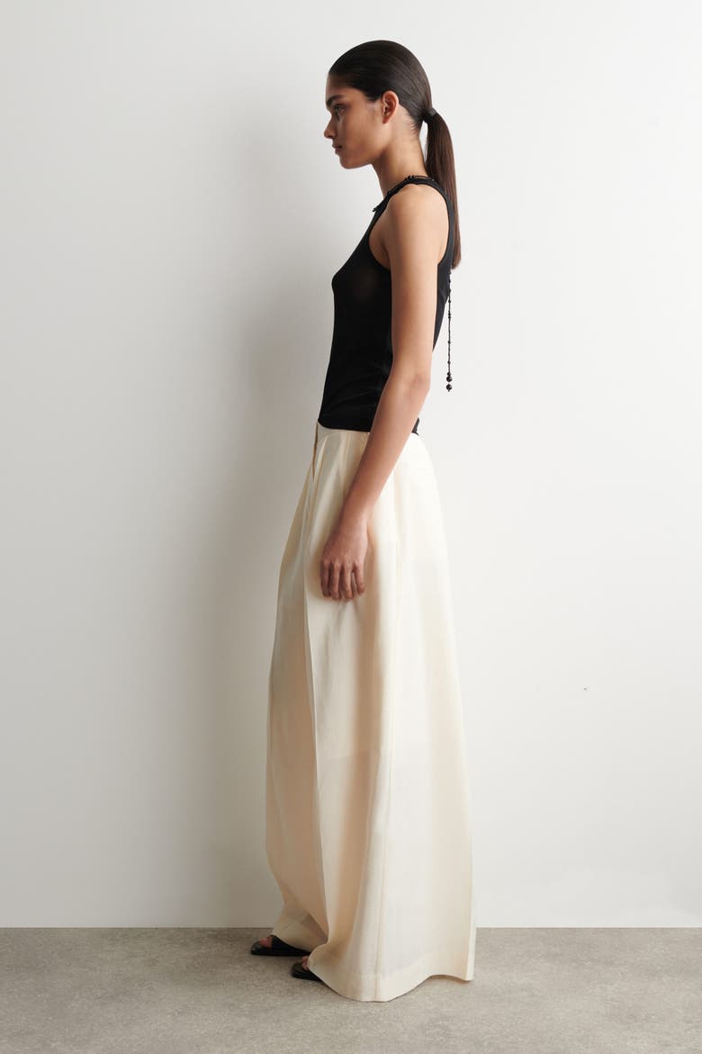 Pleated Modal Wide-leg Trousers, Alternate, color, CREAM