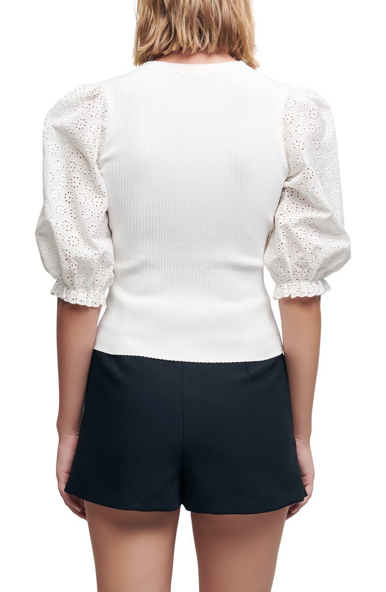 maje Mopline Mixed Media Eyelet Sleeve Top, Alternate, color, 