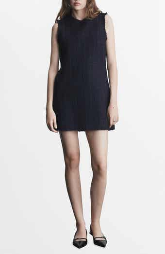 MANGO Cotton Blend Tweed Minidress