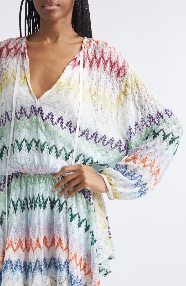 Missoni Metallic Long Sleeve Zigzag Lace Minidress, Alternate, color, Multicolor On White Base