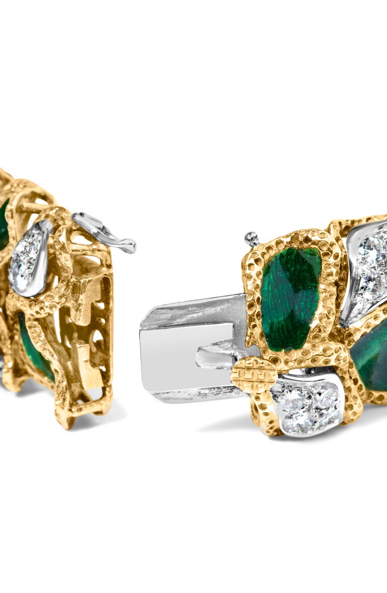 Haus of Brilliance 18K Gold 3 1/4 Ctw Diamond & Green Enamel Gold Textured Bracelet, Alternate, color, Yellow