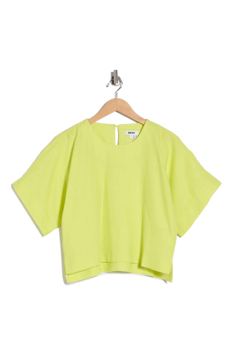 Boxy Short Sleeve Linen Blend Top, Alternate, color, LIMEADE