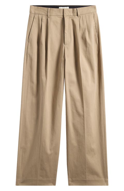 Double Pleated Wide Leg Chino Pants