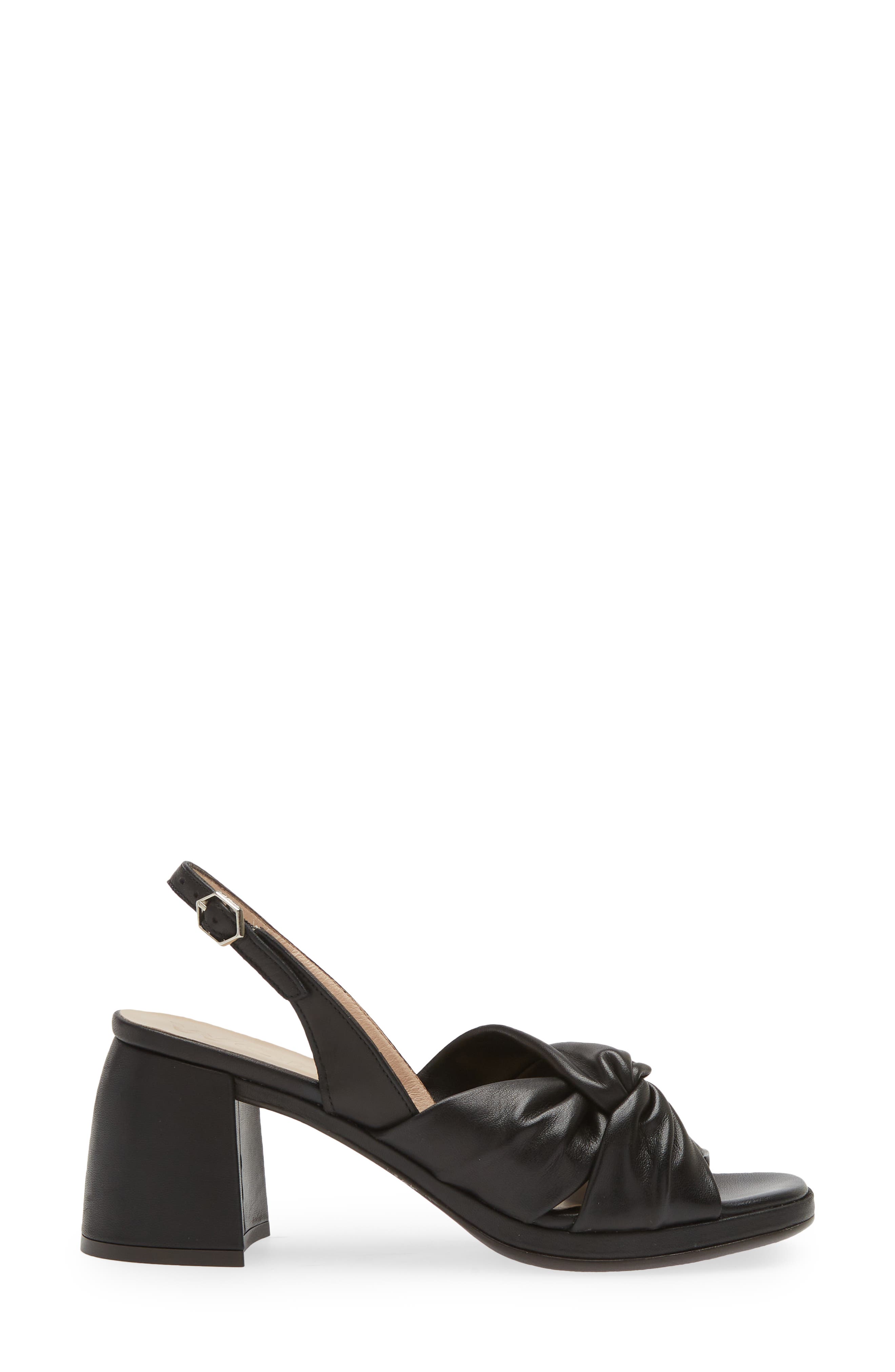 Wonders Knot Detail Block Heel Sandal, Alternate, color, Black Leather