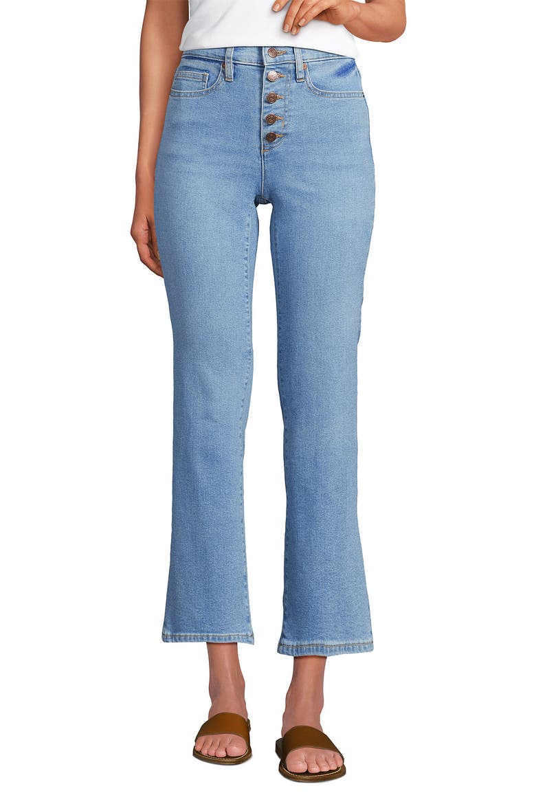 High Rise Denim Button Front Kick Flare Crop Jeans, Main, color, Mellow Indigo