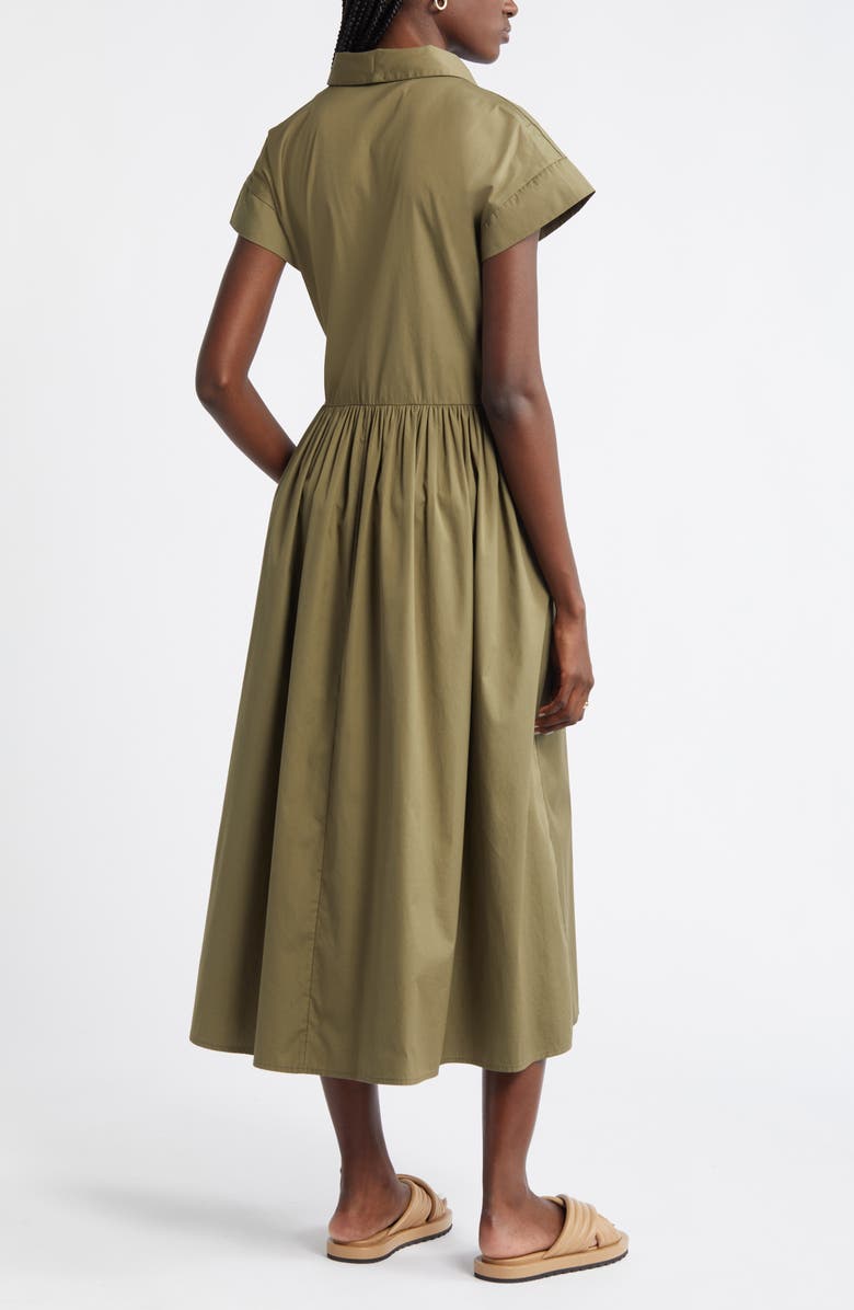 Drop Waist Button Front Cotton Midi Dress